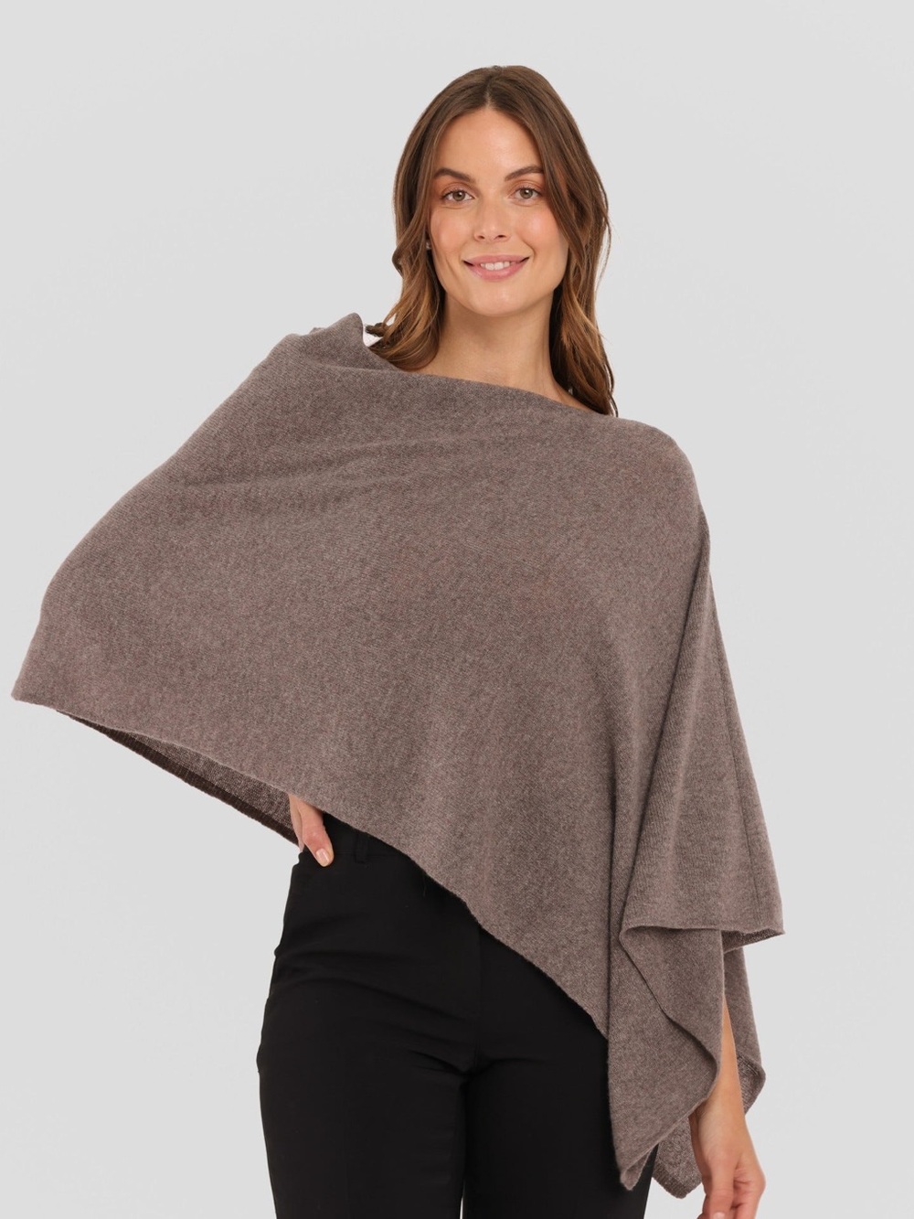 Claudia Nichole Cashmere Dress Topper Poncho Shawl Truffle Brown Like New